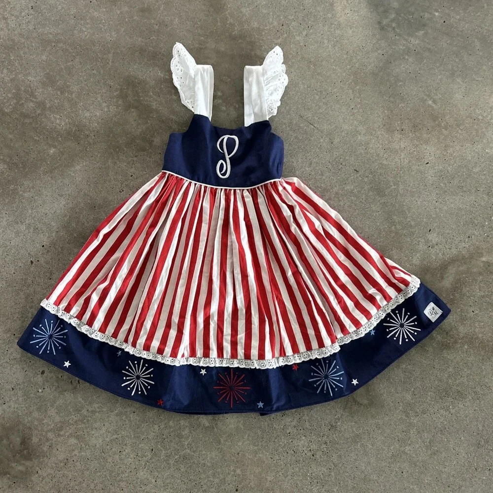 Ricrac And Ruffles Darling Mae Dress Red White Blue Patriotic July 4 Memorial 4T